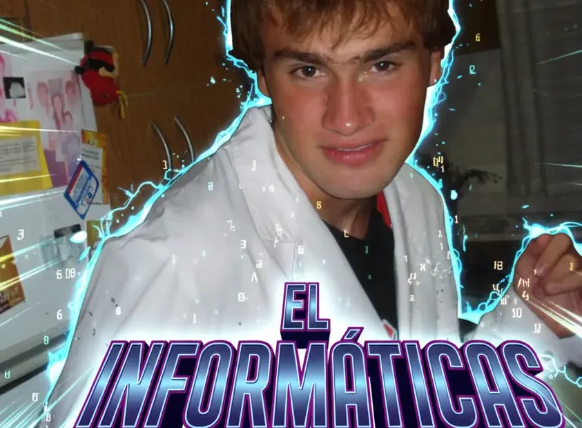 Chico con guardapolvo de laboratorio y cara de hacker